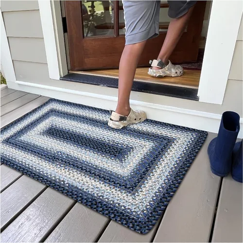 Miniatura 55 de Alfombra ovalada trenzada gris humo de 20 x 30 pulgadas, lavable para interiores y exteriores, decoración campestre para cocinas y entradas