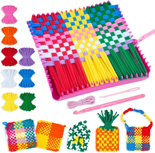 PREBOX Kit de Telar de Tejer, Juguetes para Niños y Adultos, Aros para Agarraderas, Manualidades para Niñas de 6, 7, 8, 9, 10, 11, 12 Años, Telar de