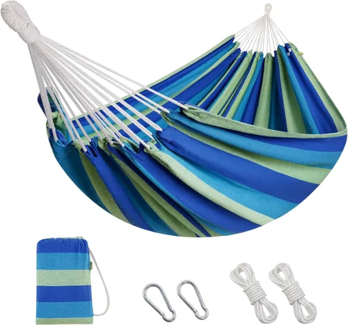 Miniatura 19 de Hamaca brasileña con correas para árboles, hamacas de lona, hamaca portátil con bolsa de transporte para patio trasero, porche, uso en exteriores e