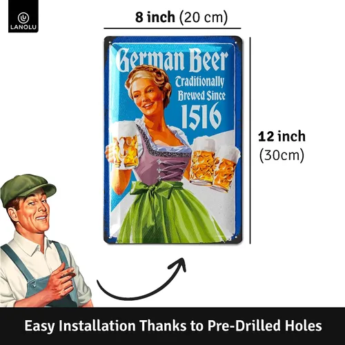 Miniatura 4 de LANOLU Letrero de lata vintage GERMAN BEER TRADITIONALLY BREWED – Letreros de cerveza para hombre cueva, letreros de cerveza de metal, divertidos