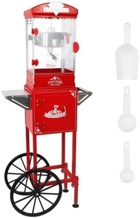 Máquina de palomitas de maíz con ruedas de carrito, máquina de maíz con hervidor de acero inoxidable, con soporte, máquinas de palomitas de maíz