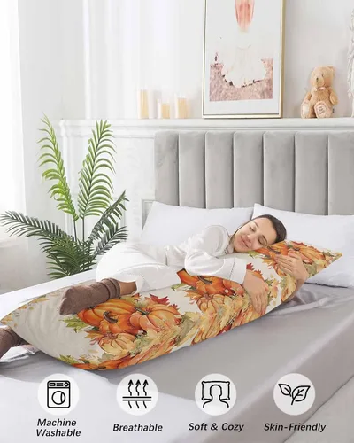 Miniatura 4 de Funda de almohada corporal de calabazas de otoño, fundas de almohada suaves decorativas para sofá largo y lumbar, funda de cojín con cierre