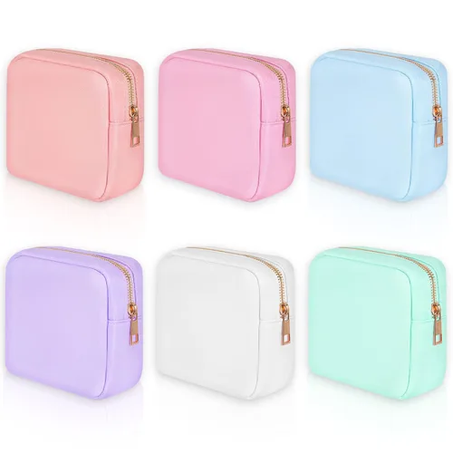 Sweetude 6 piezas Bolsa de maquillaje de nailon, neceser de viaje con cremallera, bolsa de cosméticos de nailon para bolso, organizador de