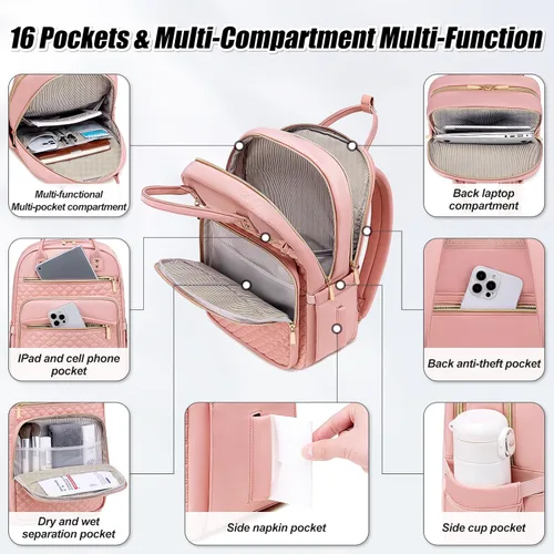 Miniatura 4 de Mochila para laptop Tealari para mujeres, mochila para laptop de 15.6 pulgadas para el trabajo, mochila de viaje impermeable, mochila universitaria