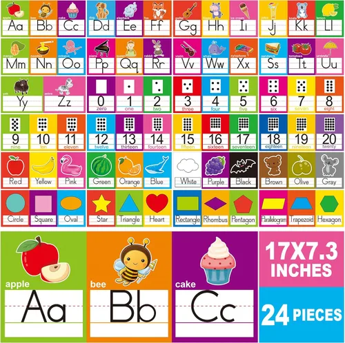 Miniatura 10 de OUNENO Juego de tablero de letras del alfabeto ABC Línea de números 0-20 para decoración de pared de preescolar, jardín de niños, primaria