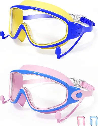 Miniatura 8 de Gafas de natación para niños de 3 a 15 años con tapones para los oídos, marco grande, gafas de natación antivaho/UV para niños, niñas y bebés, 2