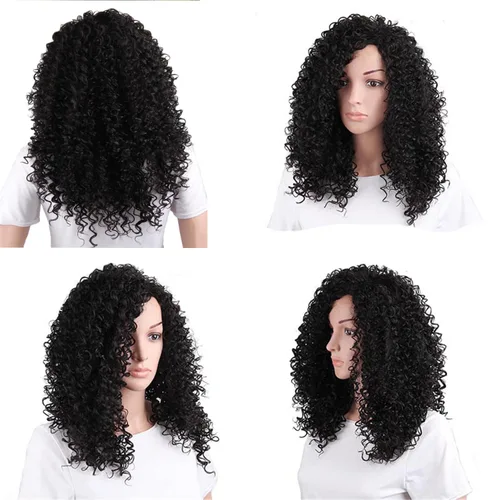 Miniatura 2 de Andongnywell - Pelucas largas rizadas africanas para mujeres negras, peluca de densidad de color natural, postizo resistente al calor