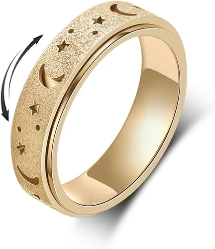 Miniatura 14 de Anillo de ansiedad para mujer, anillos giratorios: anillos giratorios de acero inoxidable de 0.236 pulgadas (0.236 in) con luna y estrella