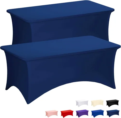 Miniatura 12 de Fixwal Manteles rosas para mesas rectangulares de 8 pies, paquete de 2 manteles elásticos de elastano ajustables para fiestas, ferias, banquetes