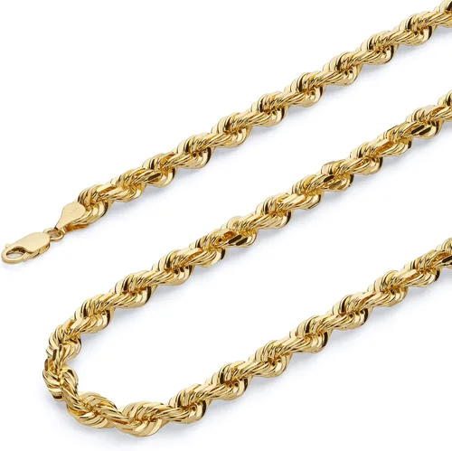 Miniatura 4 de Collar de cadena de cuerda de corte de diamante de 14 quilates con corte de diamante macizo de 0.157 in, 0.118 in, 0.098 in, 0.079 in, 0.059 in