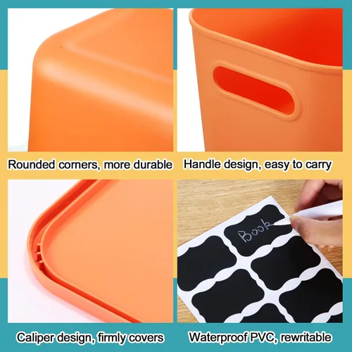Miniatura 3 de Tanlade 8 contenedores de almacenamiento de plástico apilables con tapa y asa, colorida caja de almacenamiento de escritorio para estantes