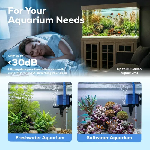 Miniatura 6 de Aqua Dream 475 GPH Aquarium Powerhead - Bomba de filtro sumergible 3 en 1 con oxigenación de aire y flujo ajustable, bomba de circulación de agua