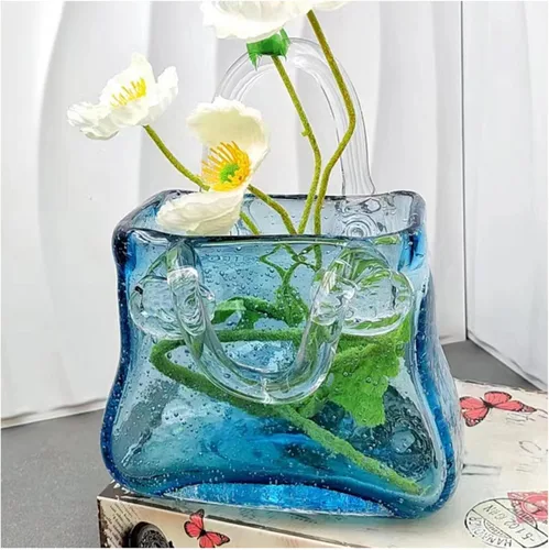 Miniatura 8 de Purse Vase for Flowers, Unique Flower Vase Purse Vase Flower Handbag Unique Flower Vase, Decor Glass Vase for Photo/Birthday/Home Décor,Style1-Blue