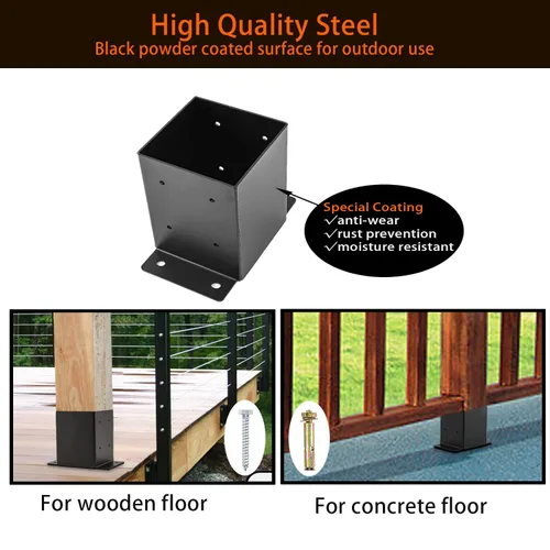 Miniatura 4 de Base para poste 4x4, soportes de poste (Tamaño interno 3.6"x3.6")，anclaje de poste de valla de acero grueso recubierto de polvo negro para poste