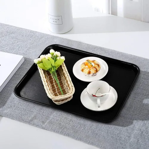 Miniatura 3 de Bandejas de plástico de comida rápida, bandejas de cafetería, paquete de 4 bandejas para servir (negro)