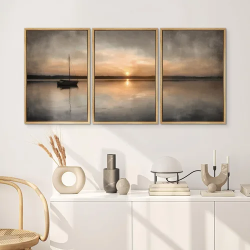 Miniatura 385 de SIGNWIN Lienzo enmarcado para pared, arte con pinceladas de flujo neutro en tonos beige abstractos, ilustraciones, arte moderno, decorativo