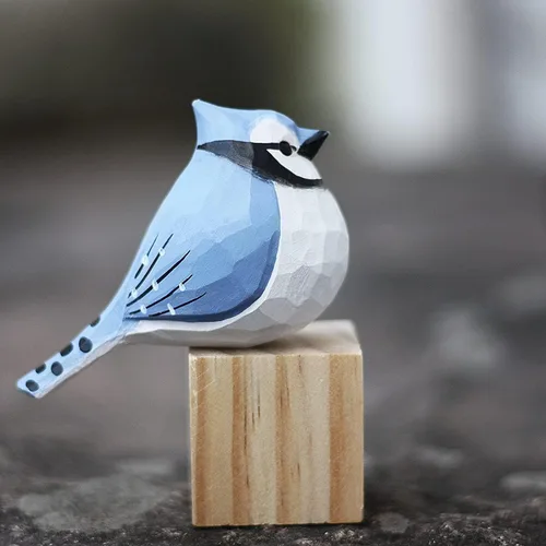 Miniatura 28 de Figura de pájaro de madera Azure Tit, tilo tallado a mano, marrón claro, decoración moderna para el hogar, regalo de pájaro