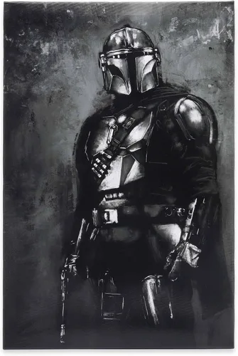Open Road Brands Disney Star Wars Mandalorian Gallery - Lienzo decorativo para pared, pintura mandaloriana en blanco y negro para cueva de hombre o