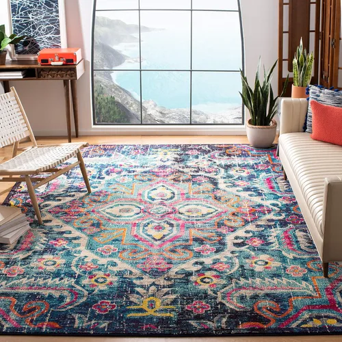 Miniatura 8 de SAFAVIEH Colección Monaco - Alfombra de pasillo, 2.2 x 6 pies, azul y fucsia, no desprende pelusa y de fácil cuidado, ideal para zonas de alto