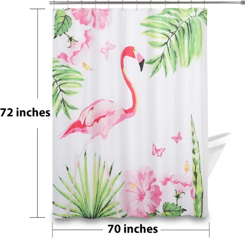 Miniatura 2 de Beda Home - Cortina de ducha con temática de selva, flamenco con estampado digital floral tropical. 70 pulgadas de ancho x 72 pulgadas de largo