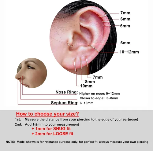 Miniatura 68 de Small Gold or Sterling Silver Huggie Hoop Earrings for Women Cartilage Nose Helix Tragus
