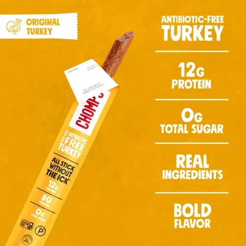 Miniatura 3 de Chomps Paquete de 10 palitos originales de carne seca de pavo, Keto, Paleo, bajos en carbohidratos, aprobados por Whole30, 0.44 oz de proteína