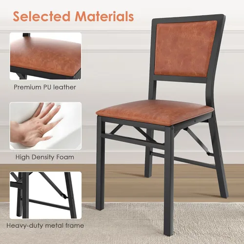 Miniatura 4 de VECELO Juego de 2 sillas plegables con cojín, asientos acolchados plegables con estructura de metal resistente para cocina/comedor/sala de estar