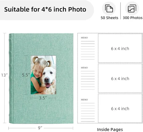 Miniatura 2 de Vienrose Álbum de fotos de 4 x 6 pulgadas, 300 fotos, cubierta de marco de lino con áreas de notas, libro de fotos de gran capacidad, libro de fotos