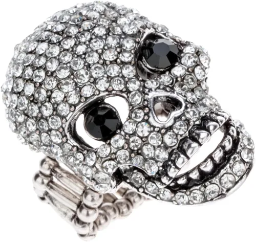 Miniatura 2 de Szxc Anillo elástico de calavera para mujer, tamaño 7 a 9, anillo de banda elástica, mandíbula móvil, soporte para bufanda de seda, joyería