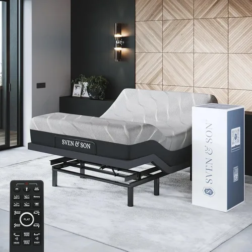 Miniatura 13 de Sven & Son Bliss Base de Cama Ajustable Solo Armazón, Elevación de Cabeza y Pies, Soporte Lumbar, Inclinación de Cabeza-Almohada, Masaje, Luces