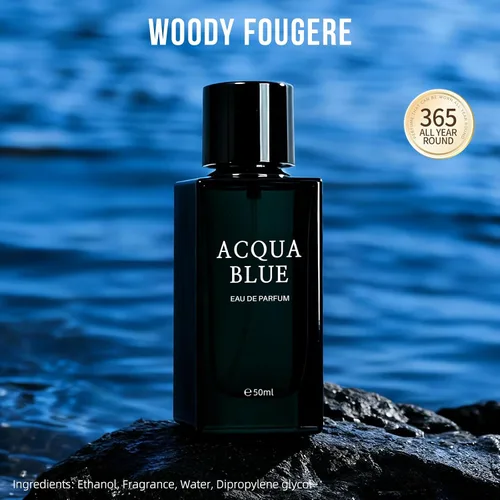 Miniatura 2 de Acqua Blue Eau de Parfum para hombre, 1.7 fl oz de colonia fresca de madera fougere con limón, menta y pimienta rosa, fragancia masculina limpia
