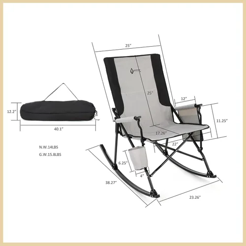 Miniatura 3 de ARROWHEAD OUTDOOR Silla Mecedora Plegable de Campamento con Portavasos Grande, Bolsillo Lateral, Plegable que Ahorra Espacio, Balancín Mejorado