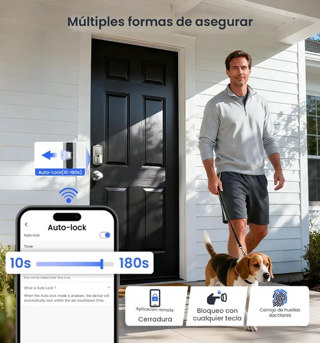 Miniatura 8 de Veise VE027-K - Cerradura inteligente WiFi integrada con 2 perillas, juego de manijas de bloqueo de puerta de entrada sin llave para puerta Níquel