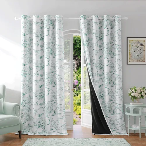 Miniatura 11 de Beauoop - Cortinas florales 100% blackout, de 84 pulgadas de largo, 2 paneles, para dormitorio, sala de estar, azul marino y blanco