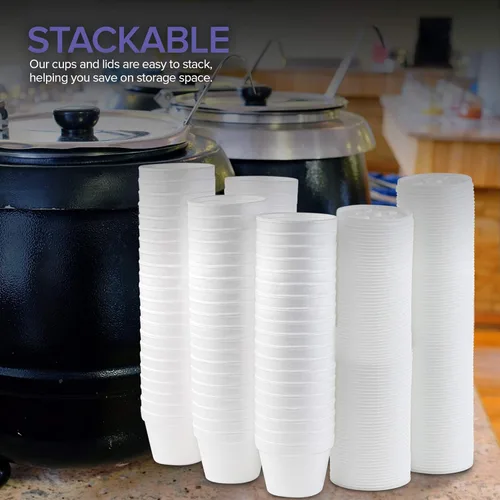 Miniatura 5 de Stock Your Home Cuencos de espuma de 4 onzas con tapas (100 unidades) – Vasos aislados para llevar, recipientes para sopa, avena, helado - Para