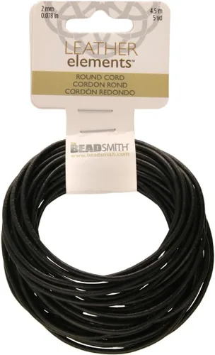 Miniatura 104 de The Beadsmith Cordón de cuero – Negro – Bobina de 0.039 in – 5 yardas/14.8 ft – Tanga de cuero indio ideal para trenzar, cuentas, collares, cordones