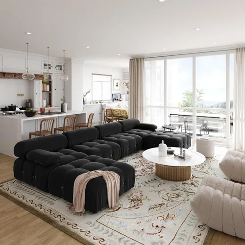 Miniatura 14 de Sofá modular seccional, sofá de terciopelo, asiento medio, beige