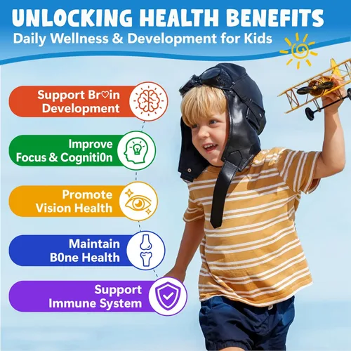 Miniatura 6 de Gomitas Omega 3 para niños, algas Omega3 con colina, luteína, vitamina D3 B12, calcio, zinc para el desarrollo cerebral de los niños, ojos, energía