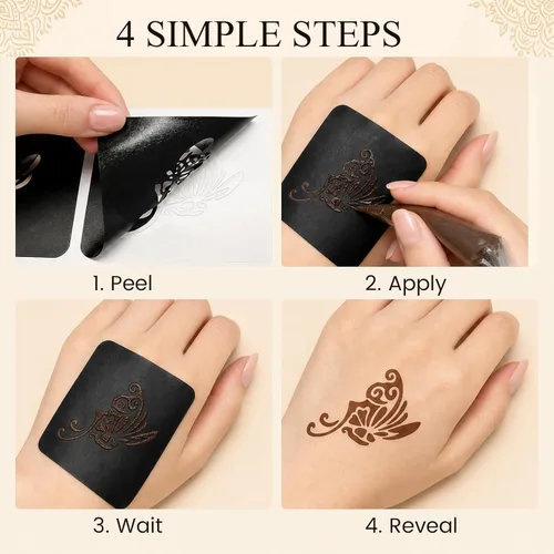 Miniatura 3 de Koogel Kit de plantillas de tatuaje de henna de 18 hojas, 97 plantillas de tatuaje con brillantina temporal para pintura facial y arte corporal