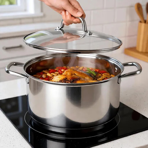 Miniatura 4 de Olla de 10 cuartos de galón con tapa de vidrio, olla de sopa de acero inoxidable de grado alimenticio premium, olla grande para cocinar guisos