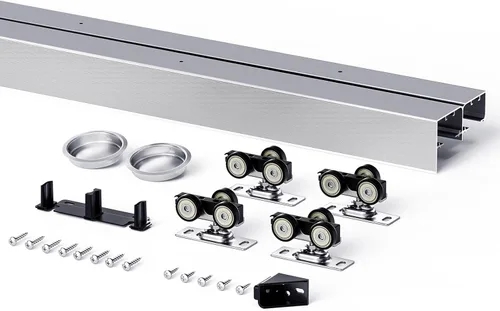 Miniatura 8 de EaseLife Kit de herrajes para puerta corredera doble bypass de 4 pies/48 pulgadas, grado comercial, aluminio, riel bypass para puertas de armario