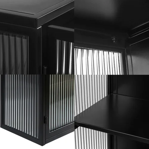 Miniatura 4 de Armario de pared de doble puerta de vidrio brumoso estilo retro con estantes desmontables para oficina, comedor, sala de estar, cocina y baño negro