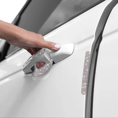 Miniatura 6 de Paquete de 10 calcomanías reflectantes para manija de puerta con diamantes de imitación para automóvil, universal, espejo retrovisor lateral