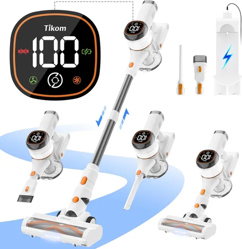 Miniatura 10 de Tikom V500 - Aspiradora inalámbrica para el hogar, aspiradora de 40000 Pa/450 W con pantalla táctil LED, base de pared de carga, antienredos