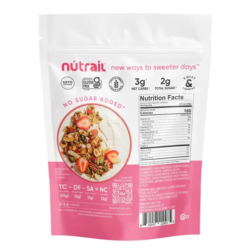 Miniatura 3 de NuTrail Cereal de granola de nuez, vainilla y fresa, sin azúcar añadido, keto, bajo en carbohidratos, sin gluten, sin granos, desayuno saludable, 8