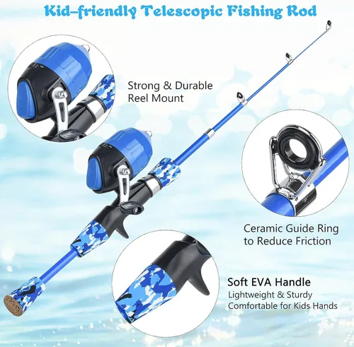 Miniatura 3 de Milerong Caña de pescar para niños, caña de pescar telescópica portátil y carrete combinado para niños, niñas, jóvenes, con carrete de pesca Juego