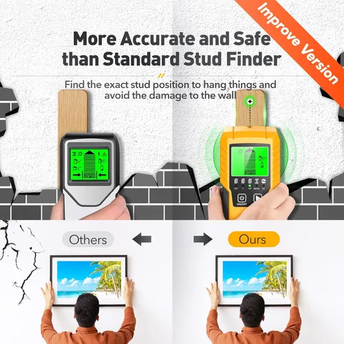 Miniatura 5 de Detector de pernos Sensor de pared Escáner de pared - Detector de pernos 5 en 1 con sensor electrónico, escáner de pared con pantalla LCD