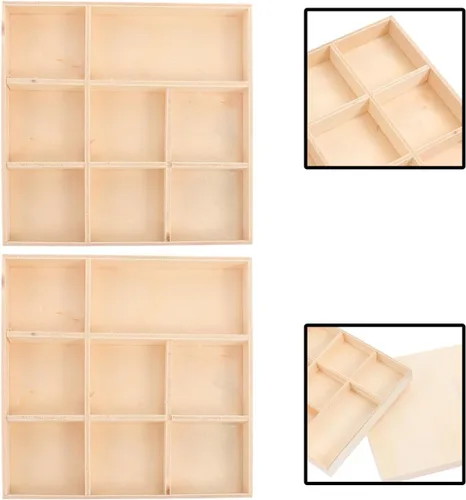 Miniatura 2 de EXCEART Caja de decoración de Navidad, bandeja de madera con divisores, 4 compartimentos, caja de almacenamiento decorativa para joyas, organizador