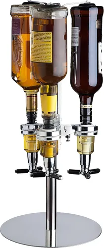 Godinger Dispensador giratorio de licor de 3 botellas, estante para botellas de acero inoxidable