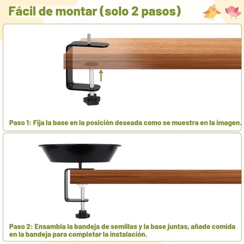 Miniatura 7 de Comedero para pájaros de balcón para barandilla de cubierta, montado en cubierta con bandeja de semillas para exteriores, acero resistente ajustable